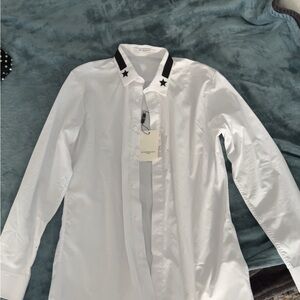 Givenchy White Dress Shirt with Black Star Accents